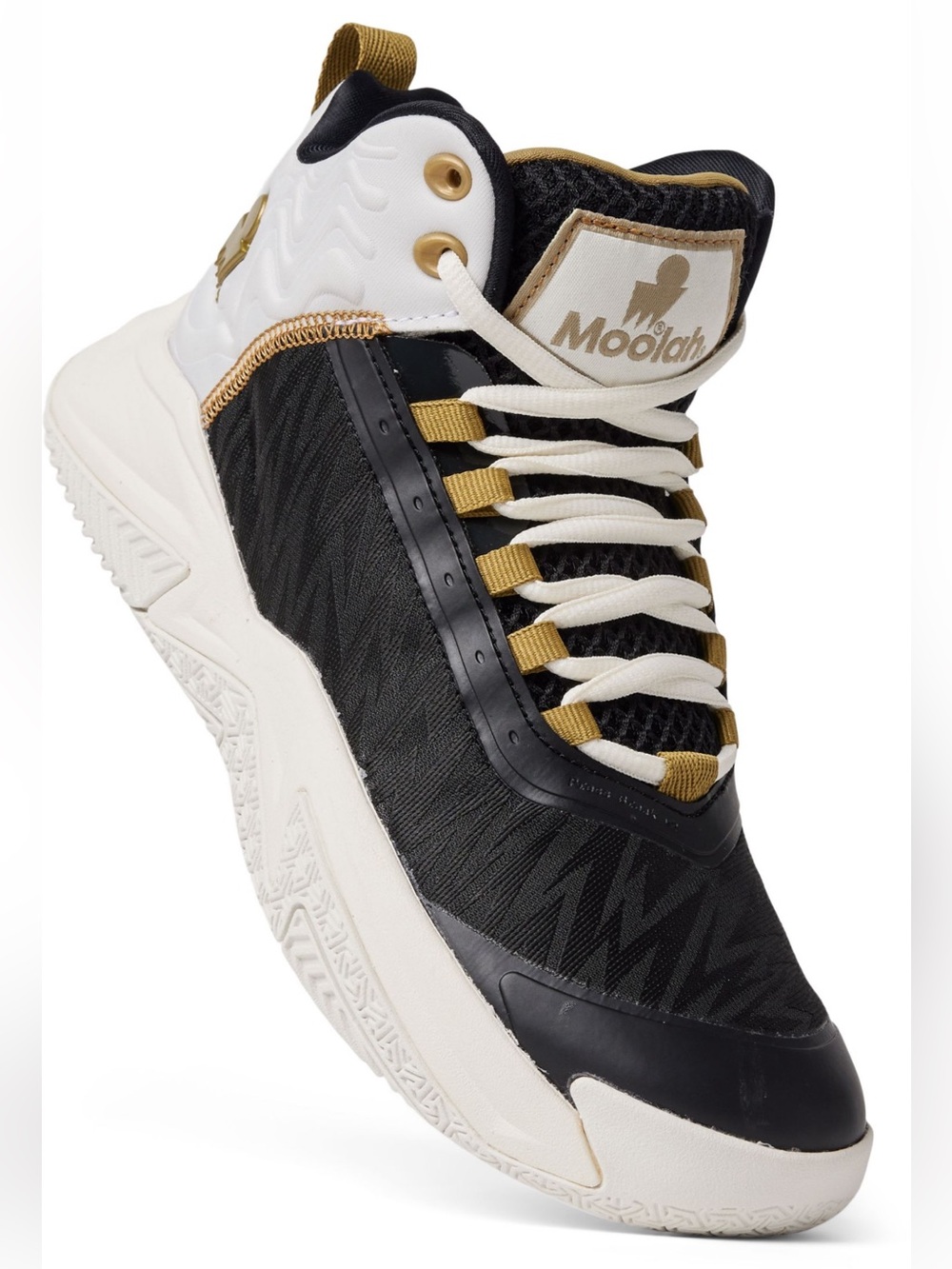 NWT Moolah Press Break V2 Youth Basketball Shoes Black White Gold Size 7 GS